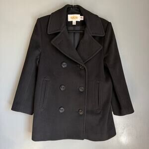 Vintage TALBOTS Women's 2 Petite Black Double Breasted Wool Peacoat Preppy